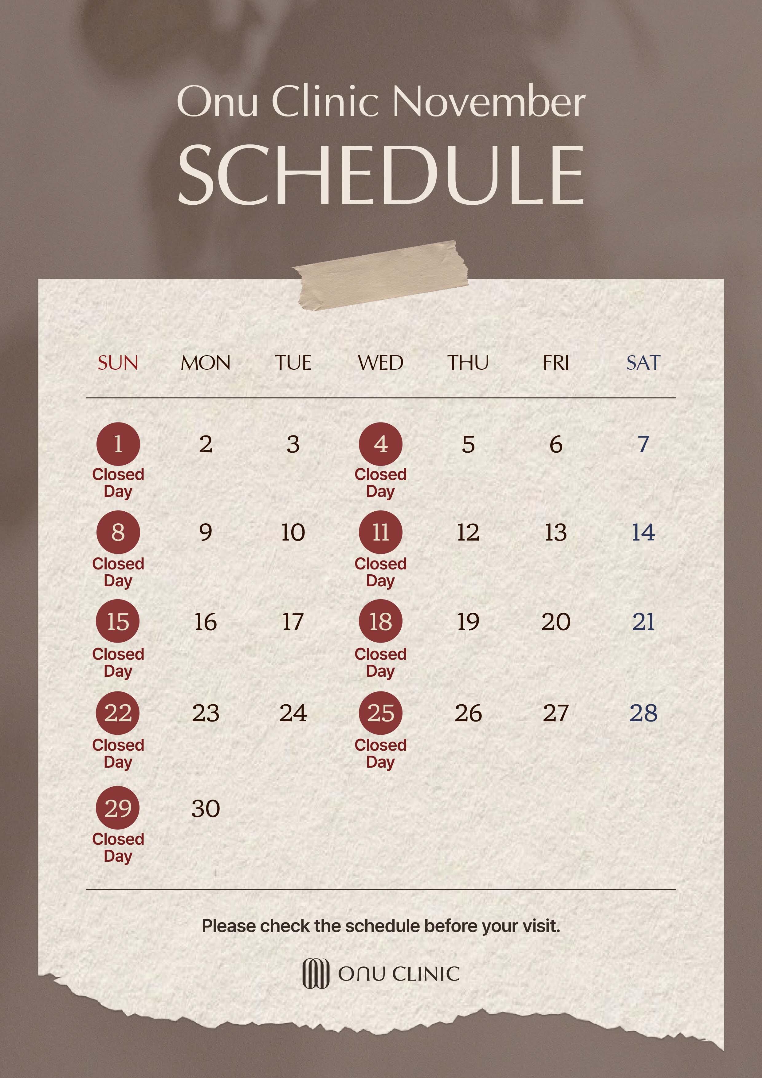 November 2026 Operating Schedule