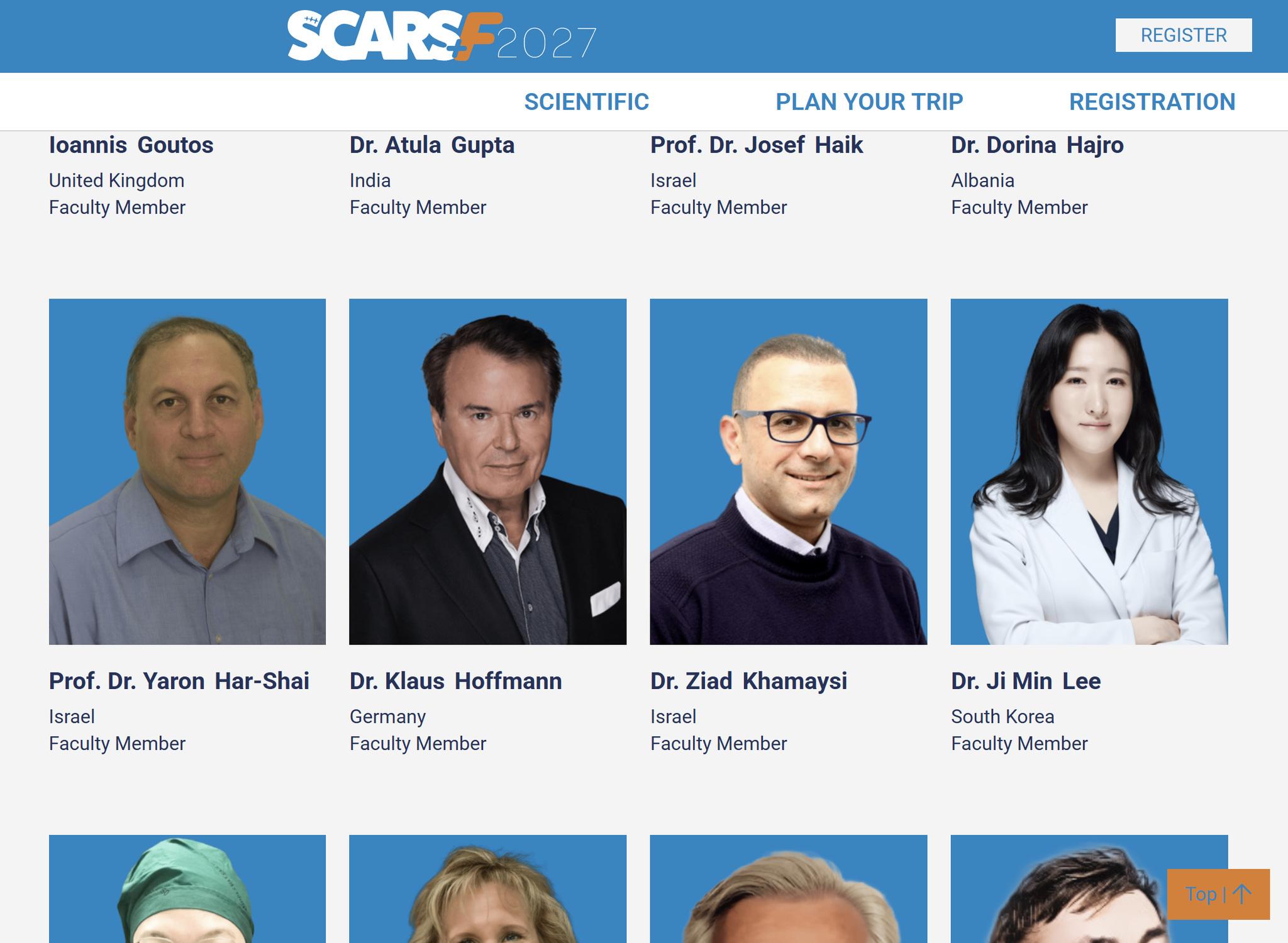 SCARSF 2027 reference screenshot, Faculty list including Dr. Ji Min Lee