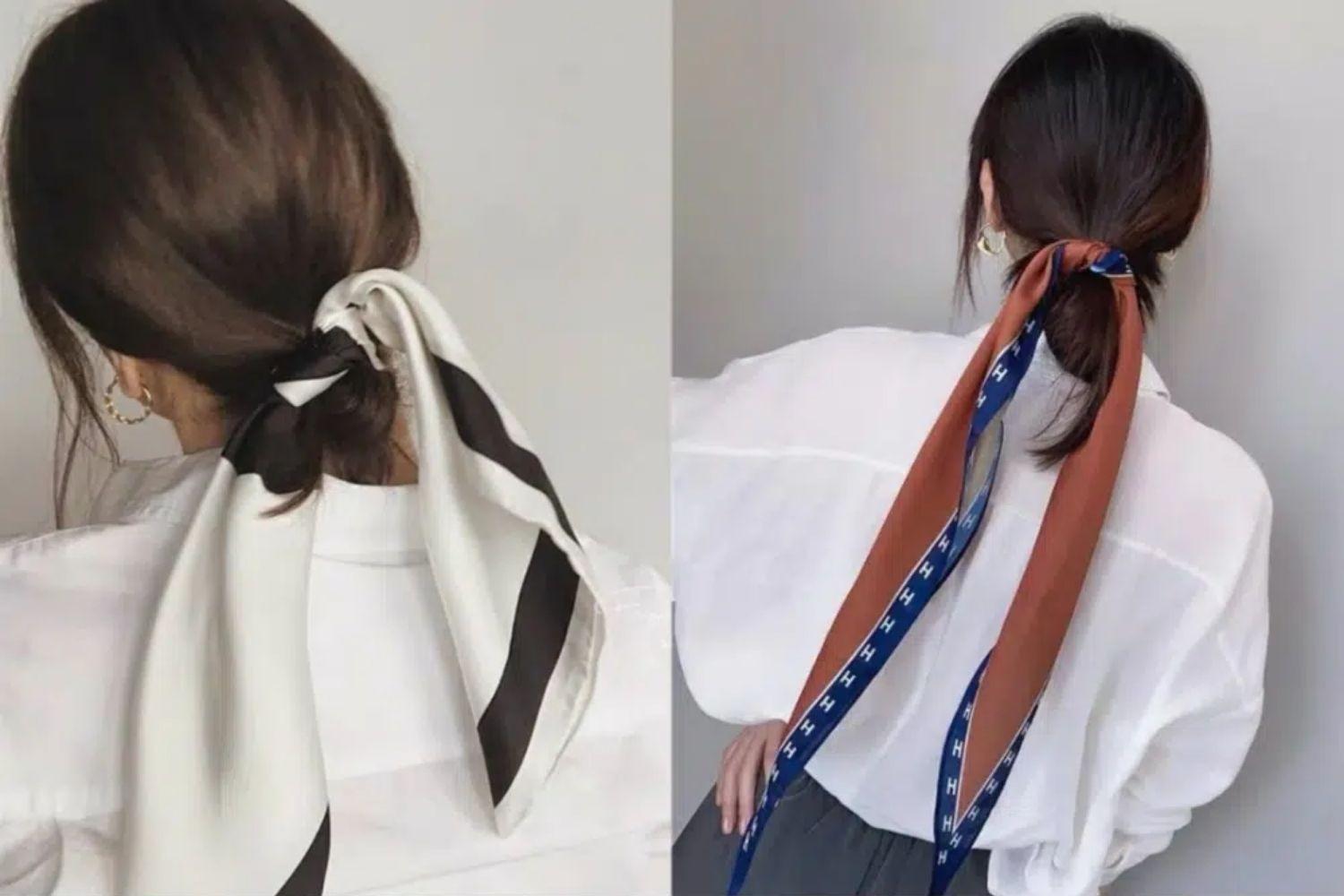 Tóc búi thấp với ruy băng