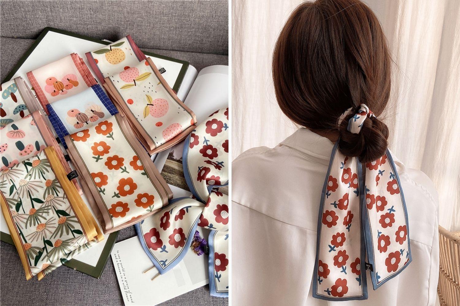 Tóc búi thấp với ruy băng