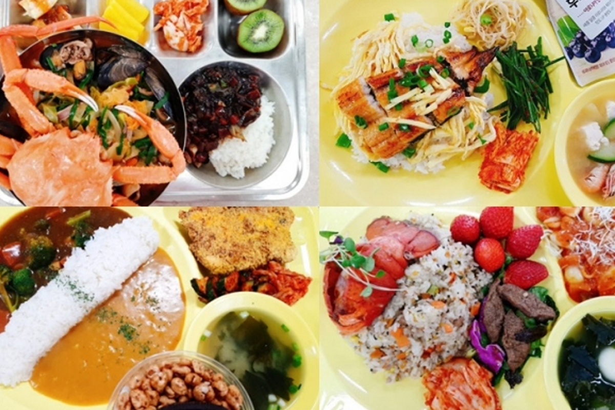 豐富的韓國大學餐廳，學生們就坐用餐，享受多樣選擇的美食環境。