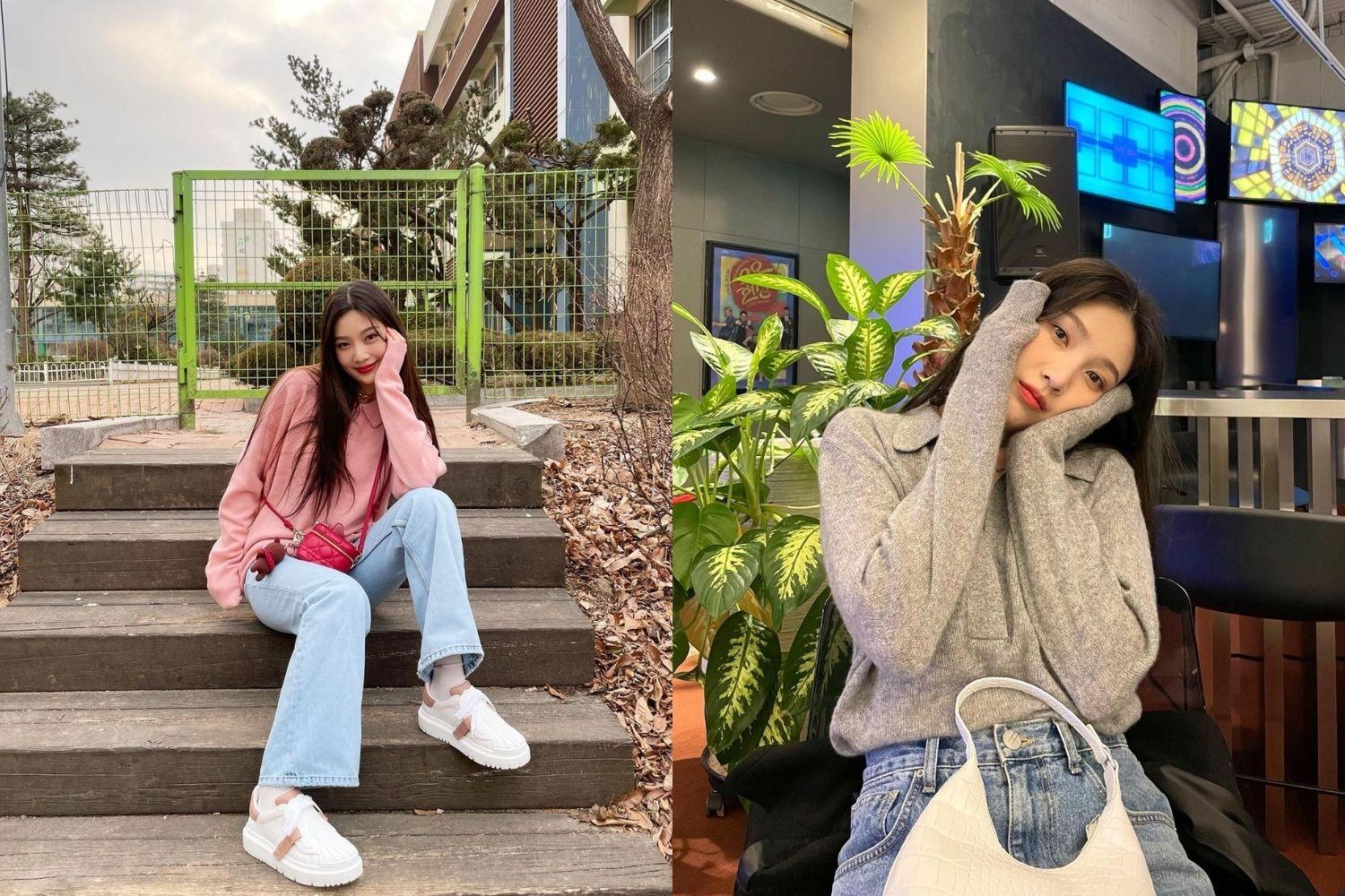 แฟชั่นเสื้อคอปกกับกางเกงยีนส์สไตล์จอย Red Velvet 