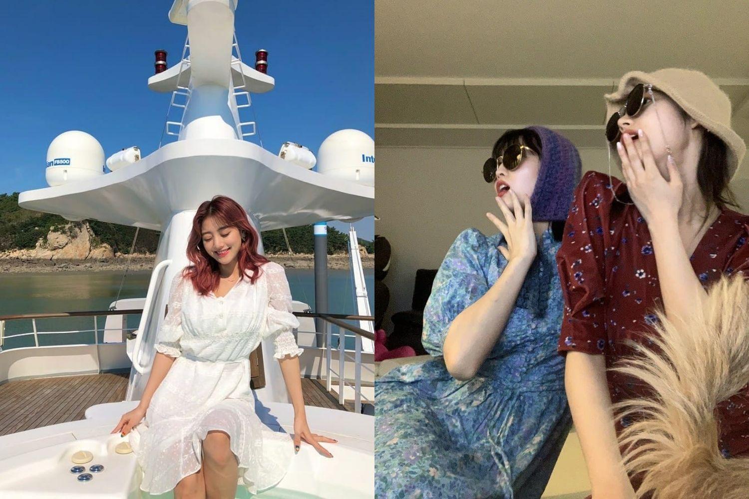 แฟชั่นสไตล์ TWICE จีฮโยในชุดเดรสสีขาว และโมโมะกับซานะในชุดสไตล์วินเทจ