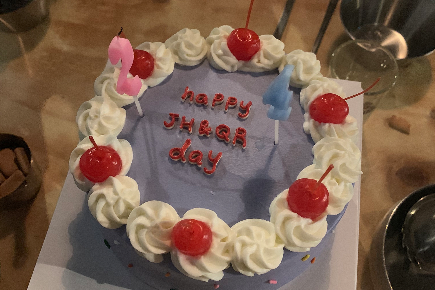 Custom cakes in Korea - purple with white cream all around