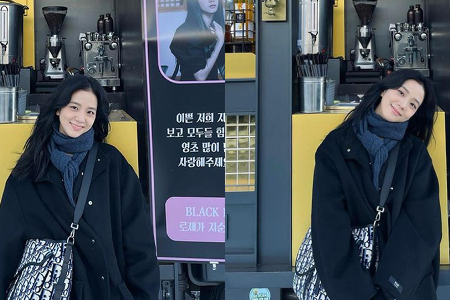 韓國藝人在拍攝地收到粉絲送來的餐車，顯示提供的食物和飲品，以及粉絲的支持標語，展現應援的用心。