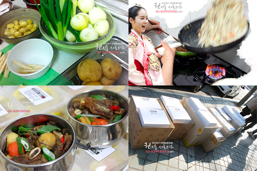 對偶像的應援，包含烹飪與餐盒的準備過程的多圖拼接