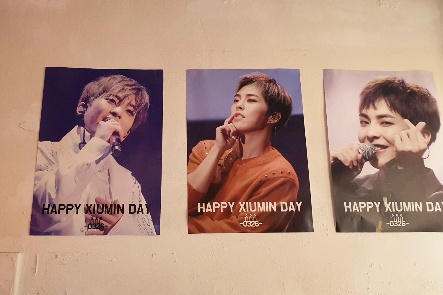 XIUMIN과 유사한 동물로 만들어진 마스코트 디자인의 쿠키 두 개가 테이블 위에 놓인 모습.