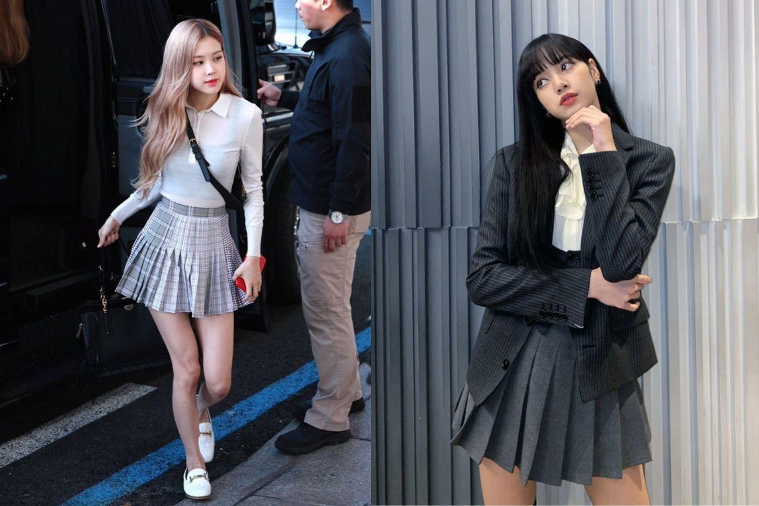 blackpink rose, lisa mặc Chân váy xếp ly