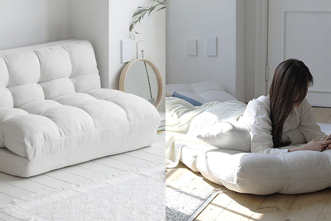 韓國人使用的多功能折疊沙發床，獨居房常見傢俱. 대만어 ALT 텍스트 : 可作為臨時床位的折疊沙發床的展示畫面