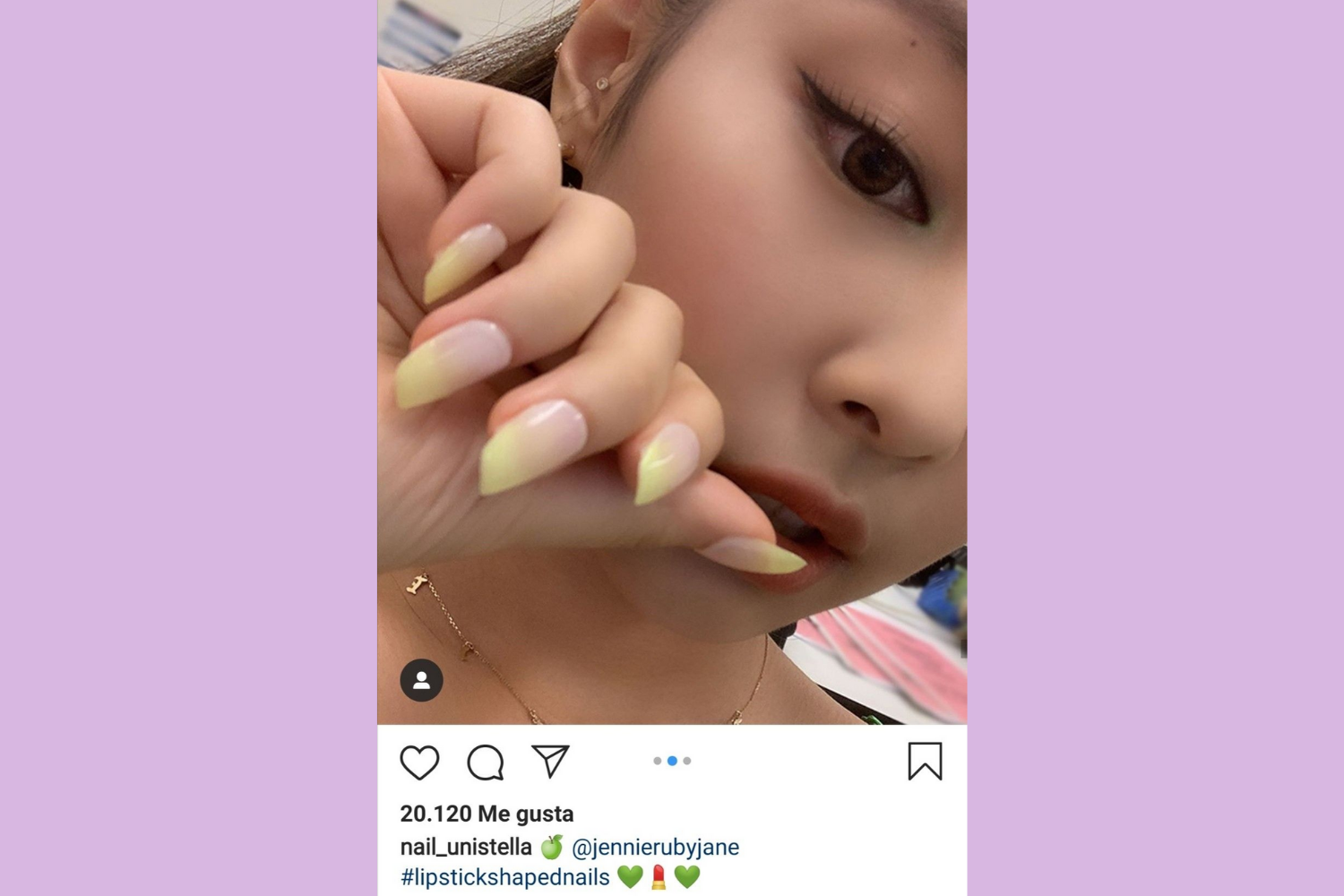 screenshot of korean instagram account of nail_unistella of blackpink jennie
