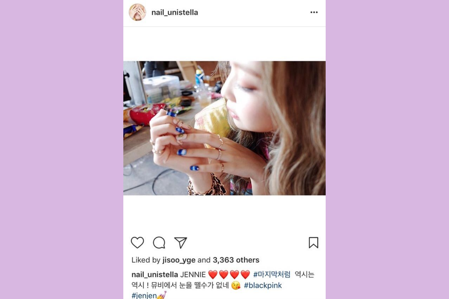 Nägel des koreanischen Idols Jennie von Blackpink auf dem koreanischen Instagram-Account nail_unistella