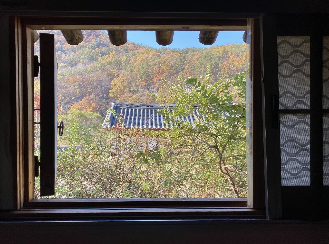 Góc nhìn từ một quán cà phê hanok tại Andong.