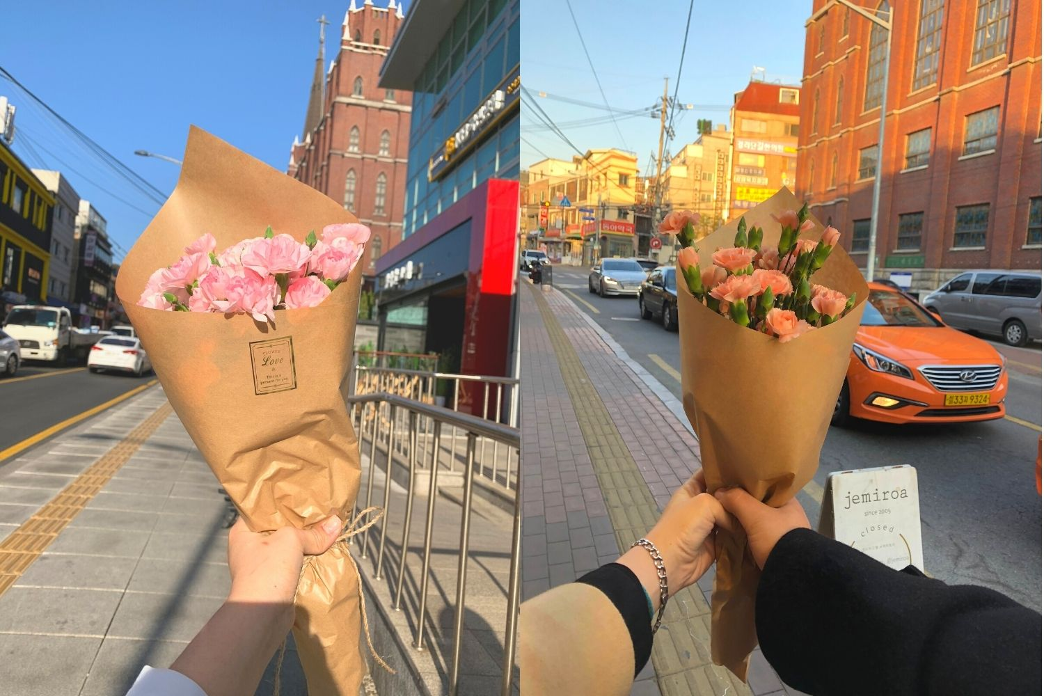 flowers bouquet in brown paper