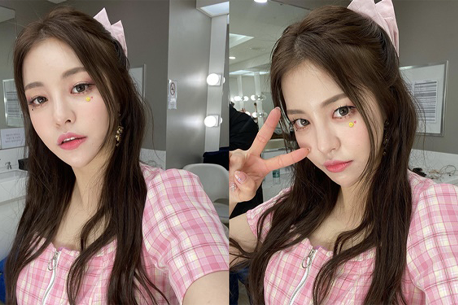 Brave Girls成員侑廷與粉紅色格紋服裝合照