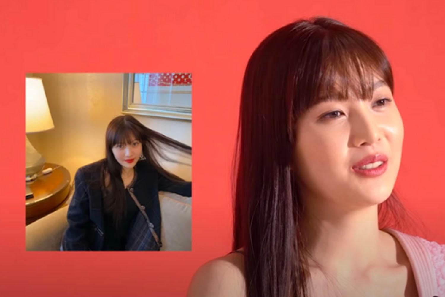 韓國雜誌 GQ Korea 的訪談中穿著粉色衣服的名人，背景為紅色