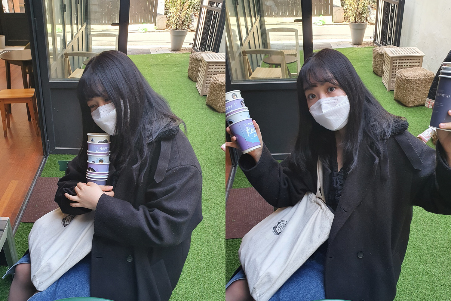 korean girl with mask sitting