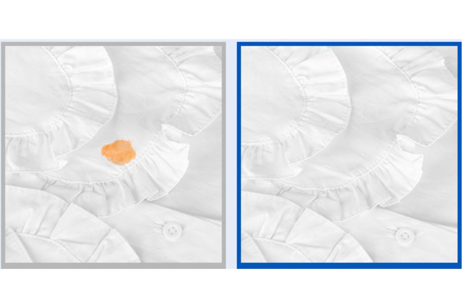 ภาพก่อนและหลังการใช้ปากกาลบคราบเปื้อน