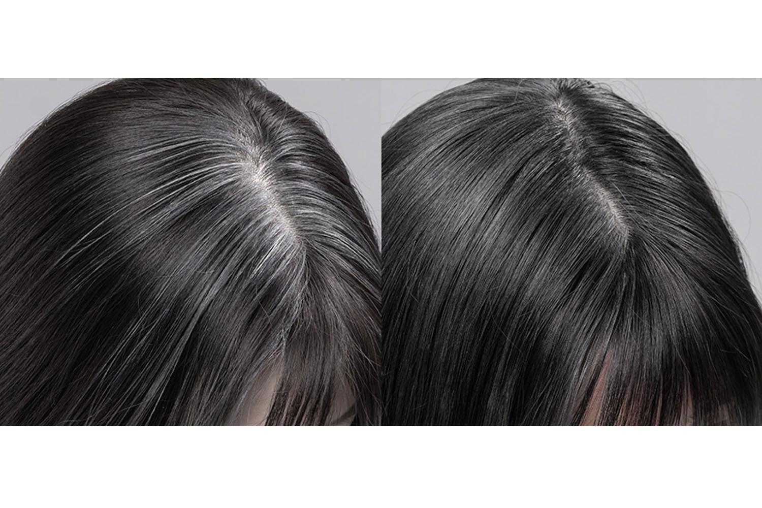 ภาพก่อนและหลังใช้ที่ปิดผมหงอกแบบพกพา