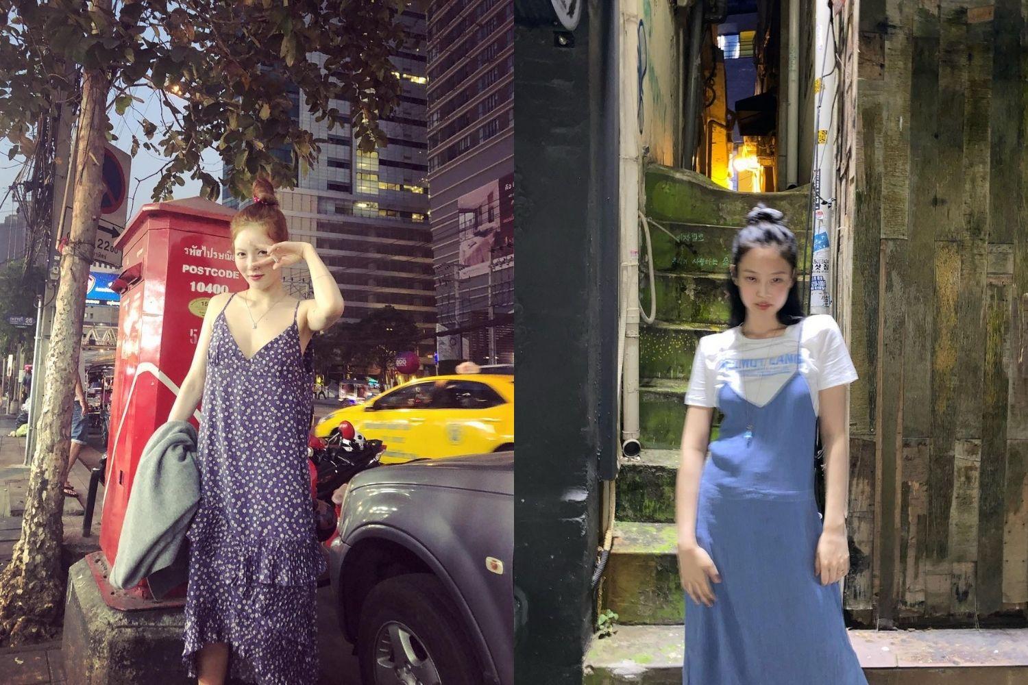 Hyuna & Jennie wearing blue long dress