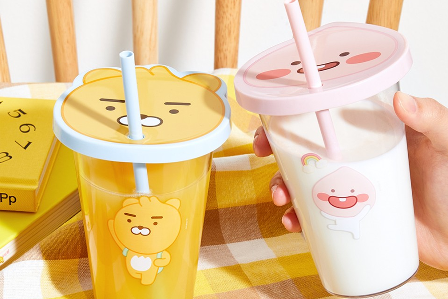 卡通圖案兒童吸管杯，韓國Daiso與Kakao Friends聯名商品