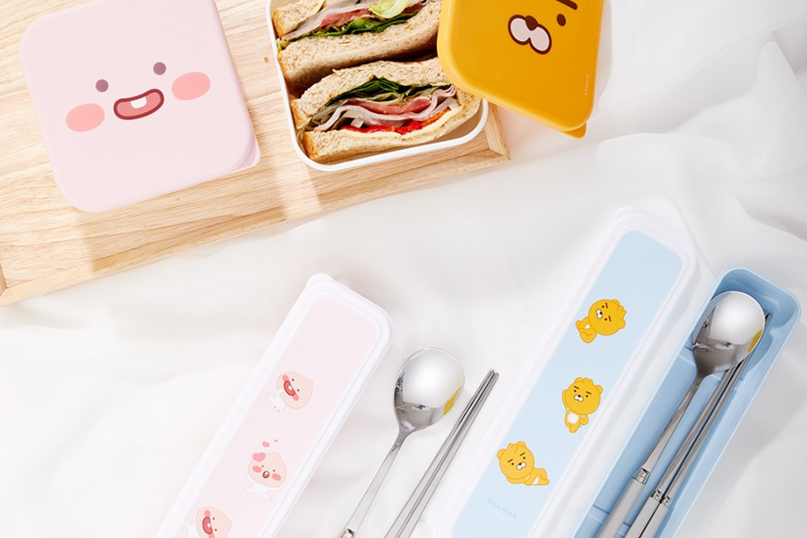 卡通圖案午餐盒及餐具盒，韓國Daiso與Kakao Friends聯名商品