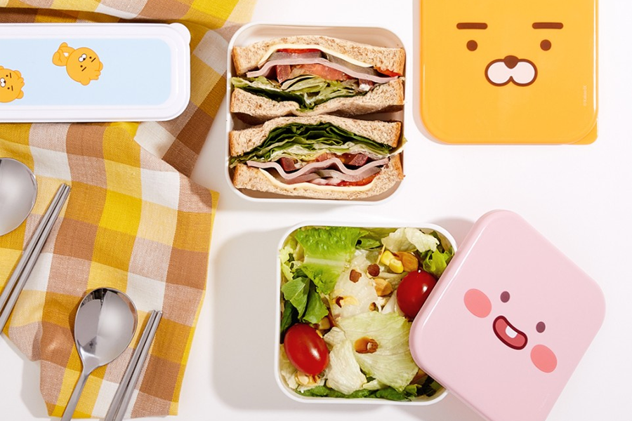 卡通圖案午餐沙拉盒及餐具盒，韓國Daiso與Kakao Friends聯名商品