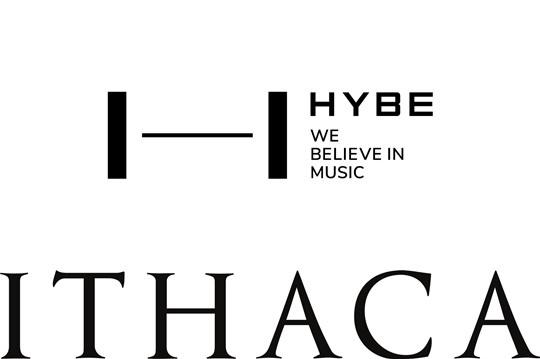 HYBEとIthacaのロゴが並んでいる画像。音楽とビジネスの融合を象徴している。