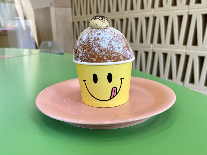 earl grey donut in a smiley box