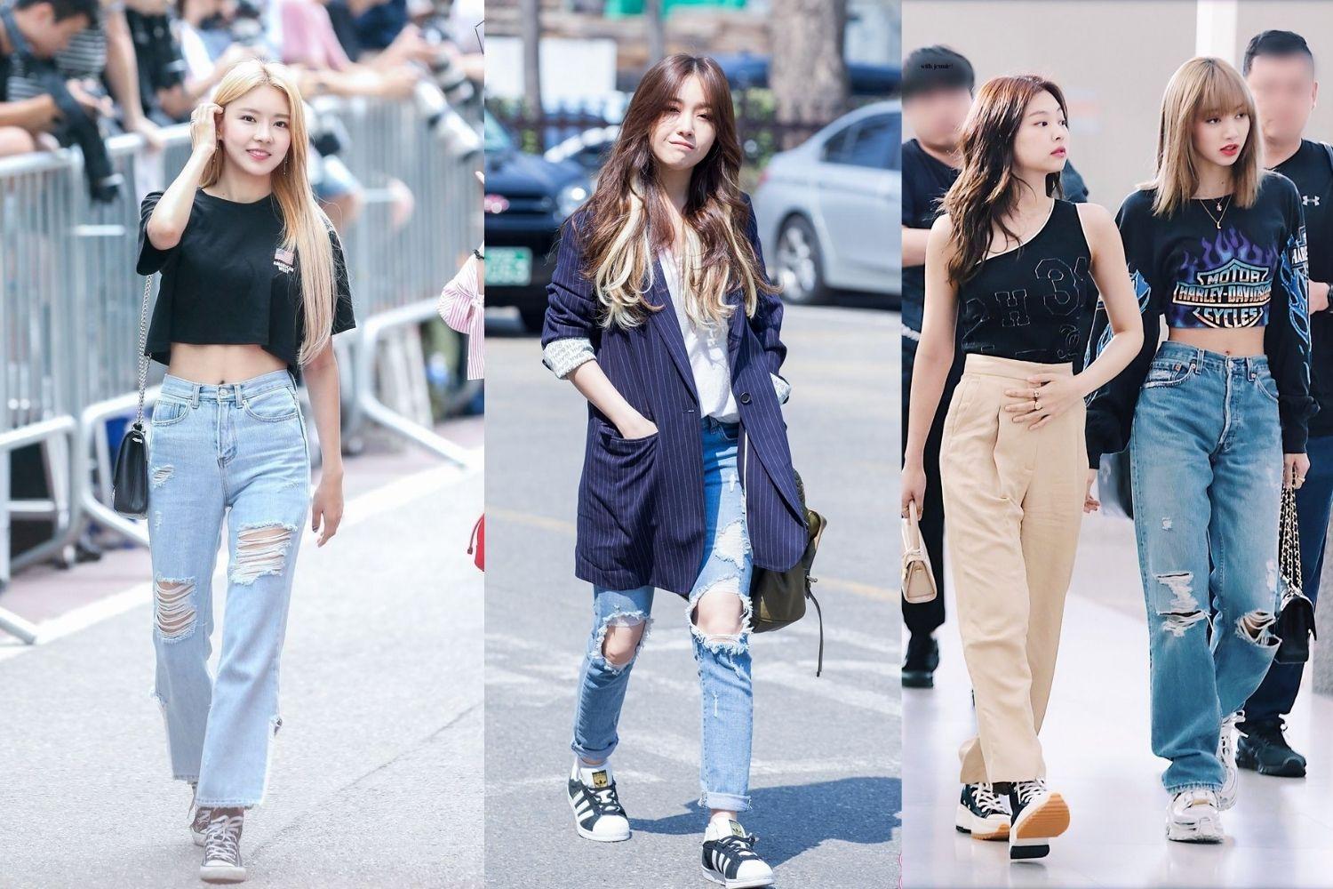 sao hàn mặc Quần jeans boyfriend