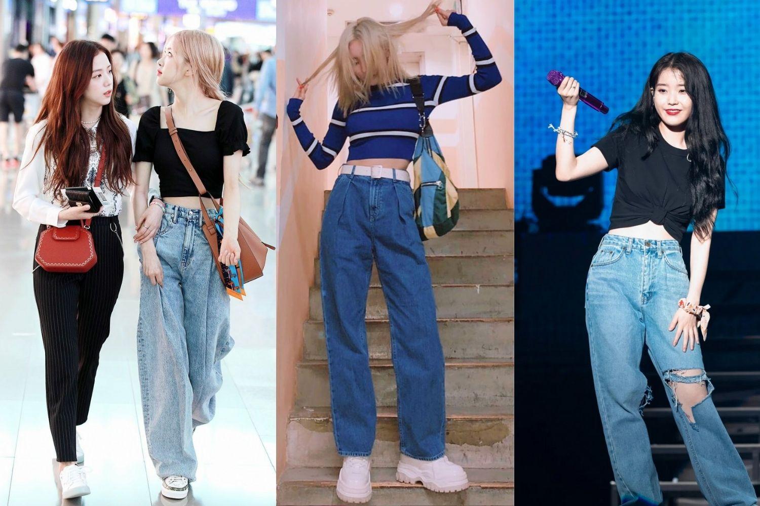 sao hàn mặc Quần jeans ống rộng