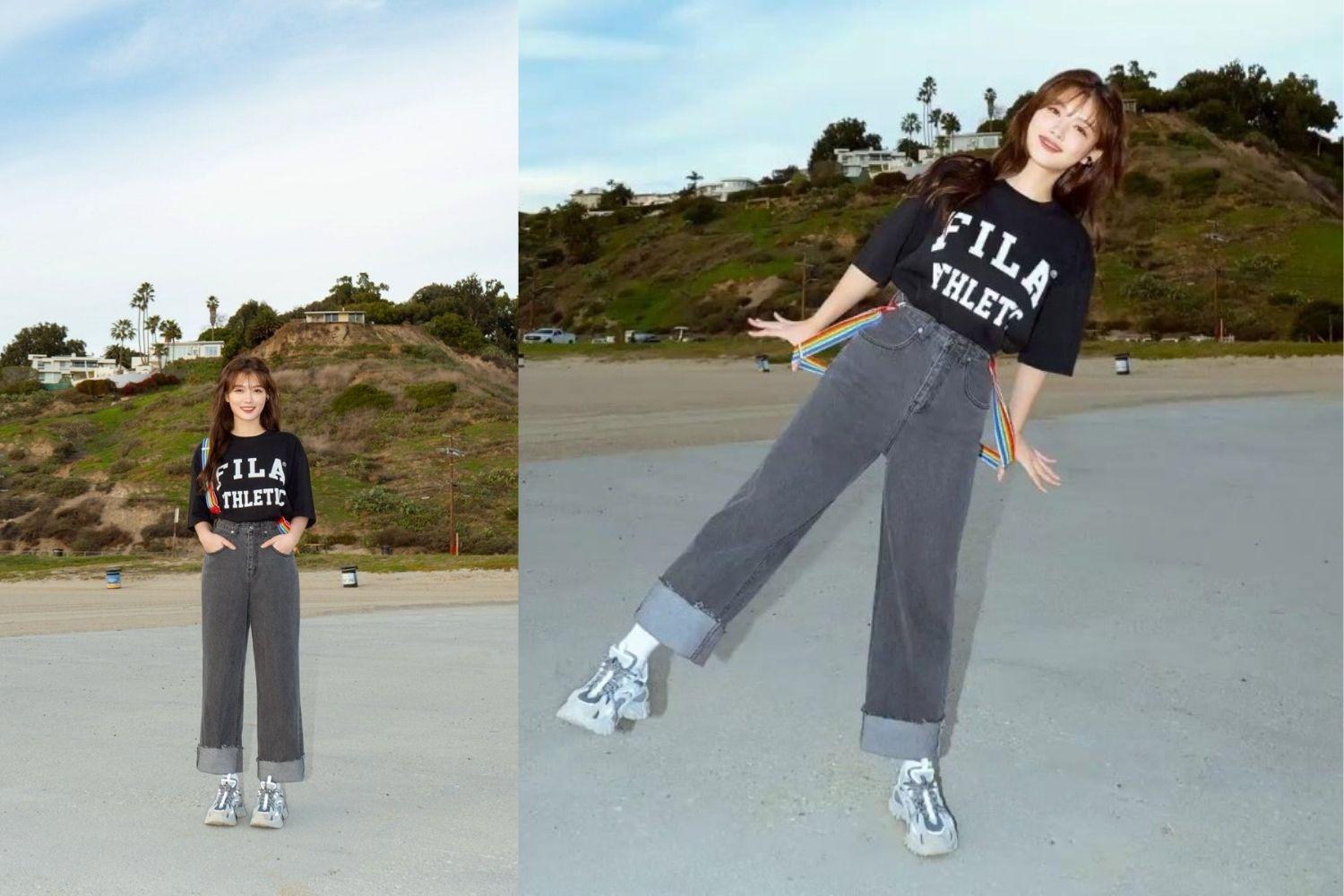 sao hàn mặc Quần jeans ống rộng