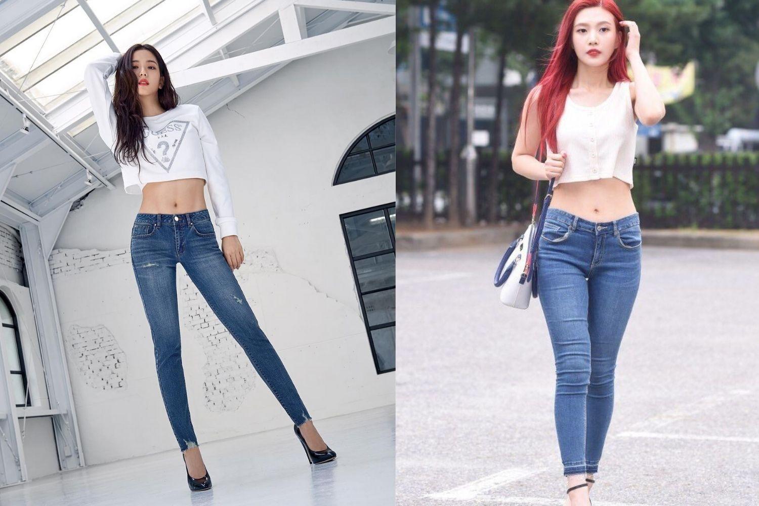 Quần jeans skinny sao hàn mặc 