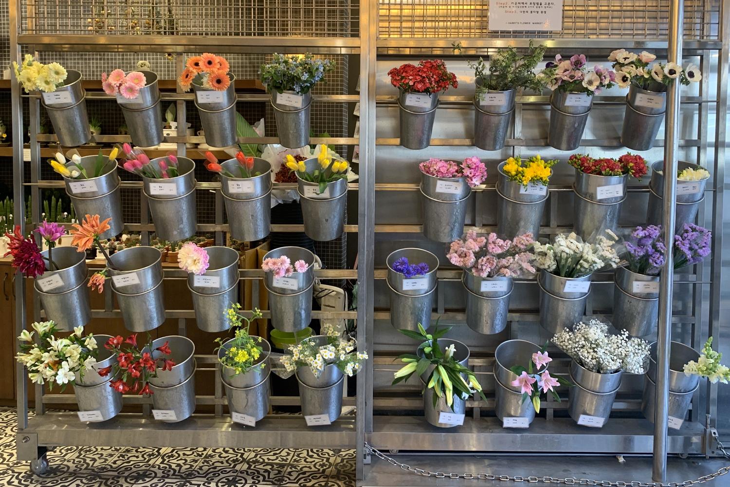 hoa bên trong cửa hàng hoa ở hongdae Harry's Flower Market (해리스플라워마켓)