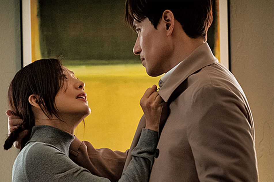 一對情侶面朝對方，展示韓國用 '바람 피다' 和 '양다리' 表示外遇或劈腿的情形。