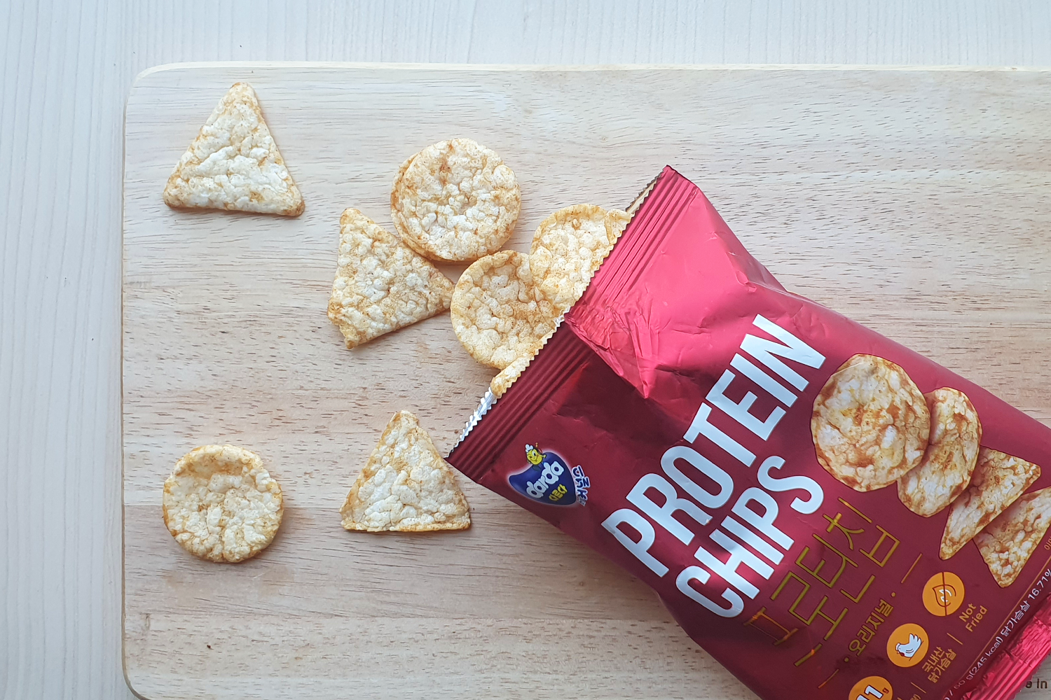 opened bag of protein chips from CU