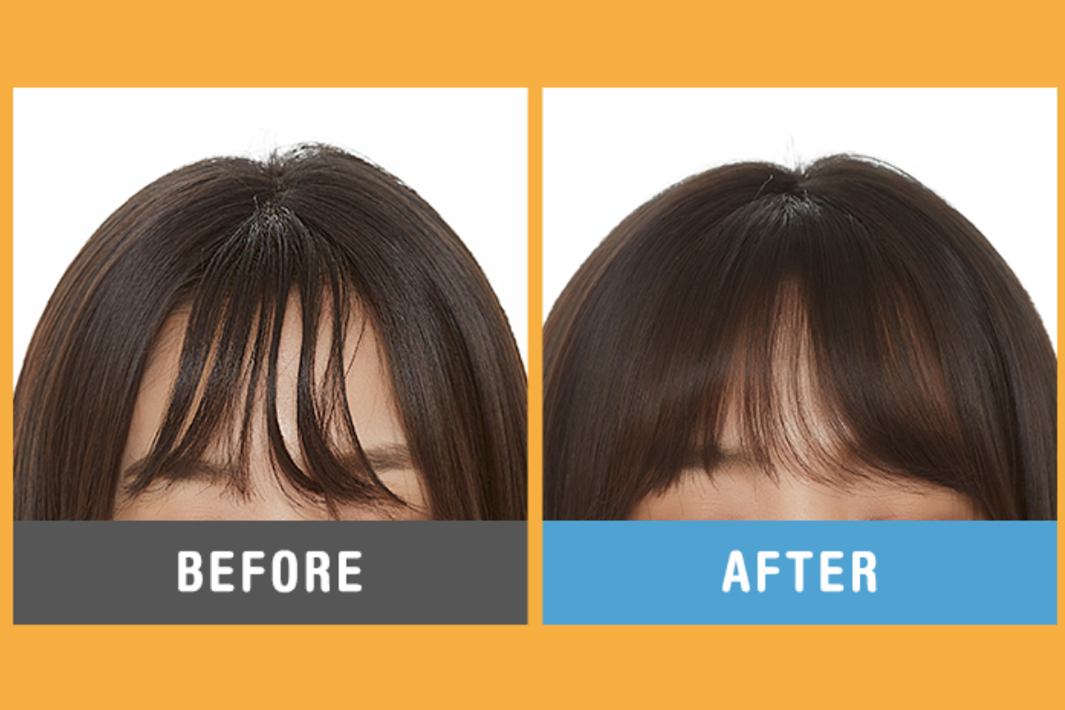 어퓨瀏海濕紙巾使用前後效果對比，清晰顯示清潔後的瀏海狀態。