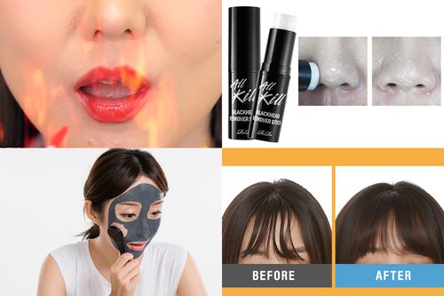 korean beauty item spicy lip tint, blackhead remover stick, magnet face mask, hair laundry spray