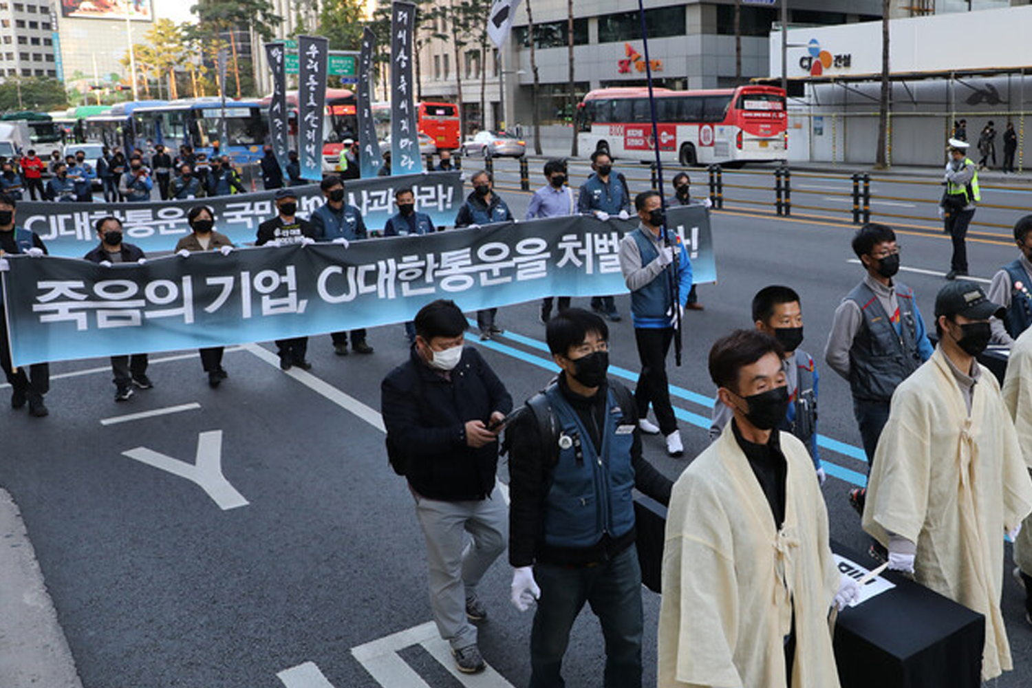 protestando en Corea de nuevo condiciones de trabajo de los repartidores