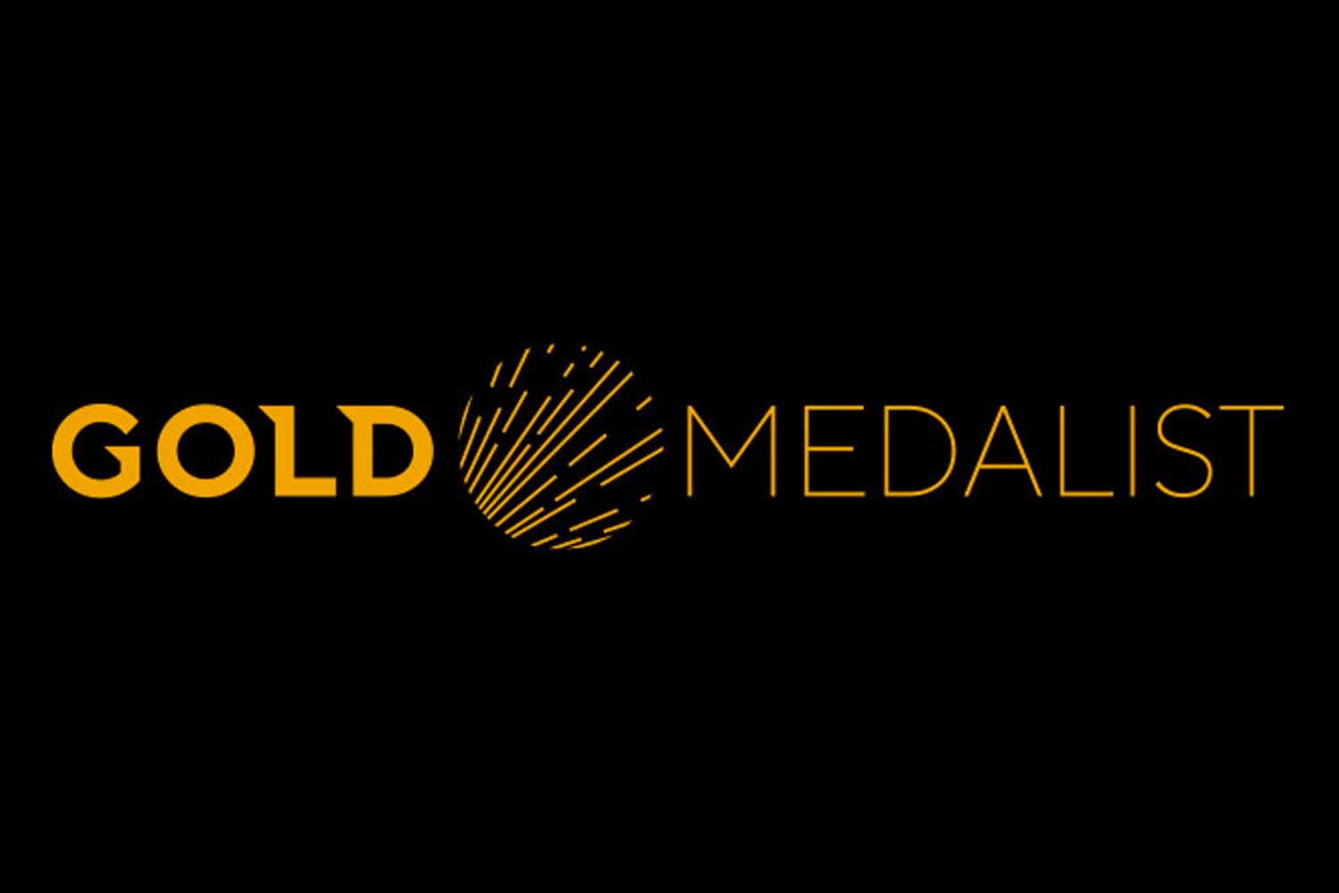 โลโก้บริษัท Gold Medalist ในพื้นหลังสีดำ