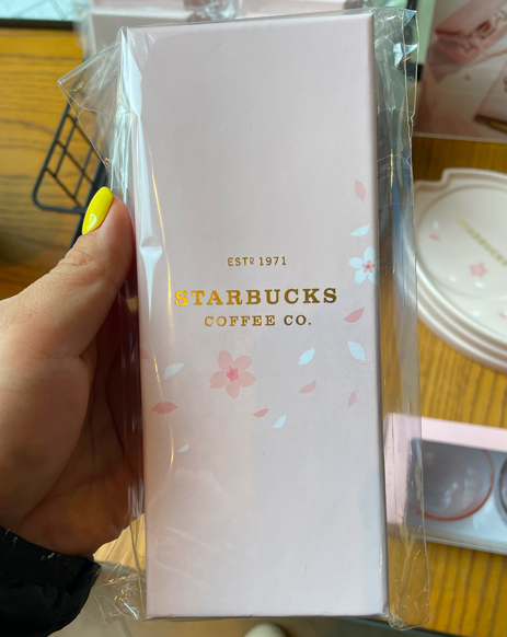 light pink box with cherry blossom flowers for starbucks korea spring keychain