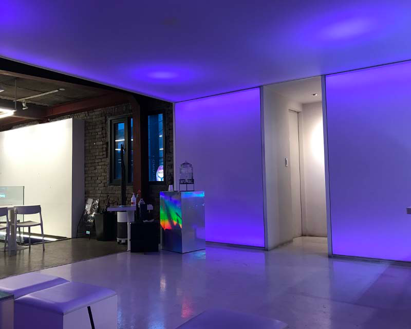 seoul tape cafe LED purple wall