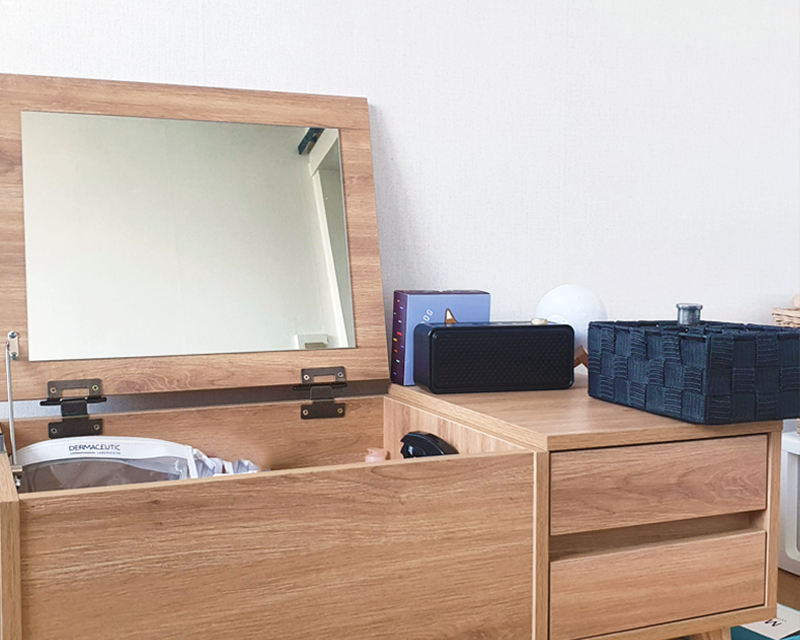 wooden low vanity table with drawers