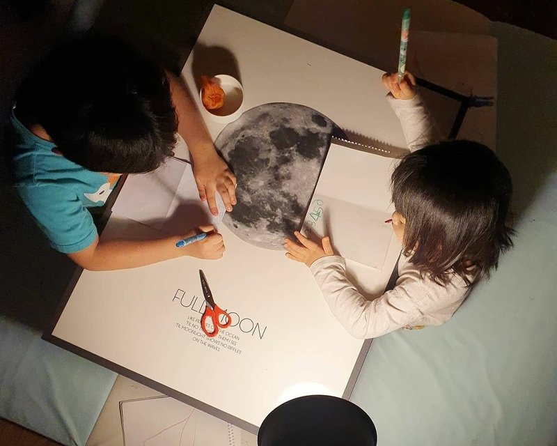 Wall art desk two kids drawing