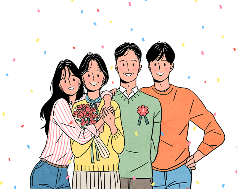 Cartoon of parents wearing carnation for Parents
