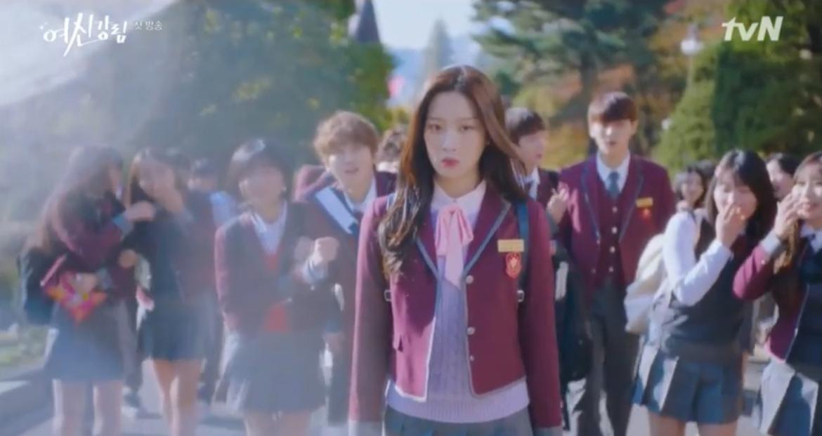 Ju-kyung from True Beauty on her first day after transferring schools