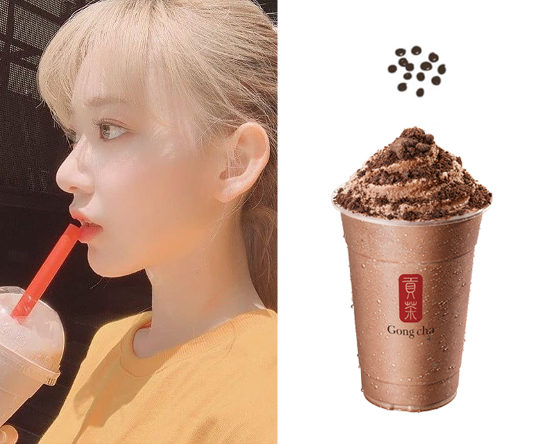 貢茶朱古力曲奇沙冰飲品，搭配珍珠