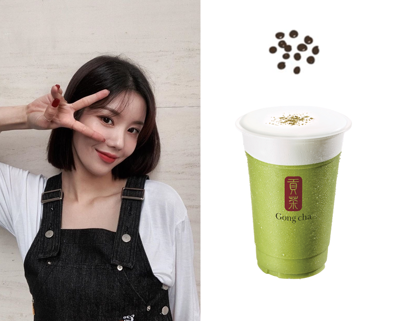 貢茶濟州綠茶沙冰飲品，搭配珍珠，糖度100