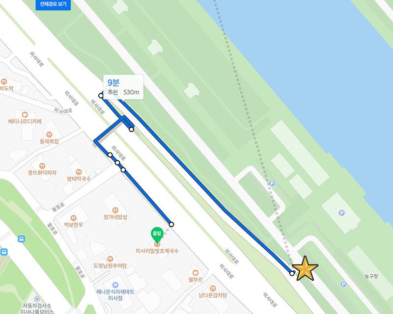 韓國京畿道河南市的一張地圖，標識出行車路線，適合想要輕鬆探索該地區的遊客。