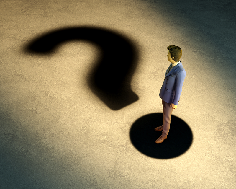 Man with question mark on the floor