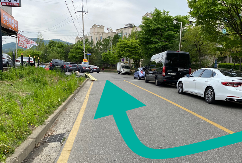 Đường đi dẫn đến nhà hàng Misari Milbit Chogye Guksu, chi nhánh Hanam, Hàn Quốc